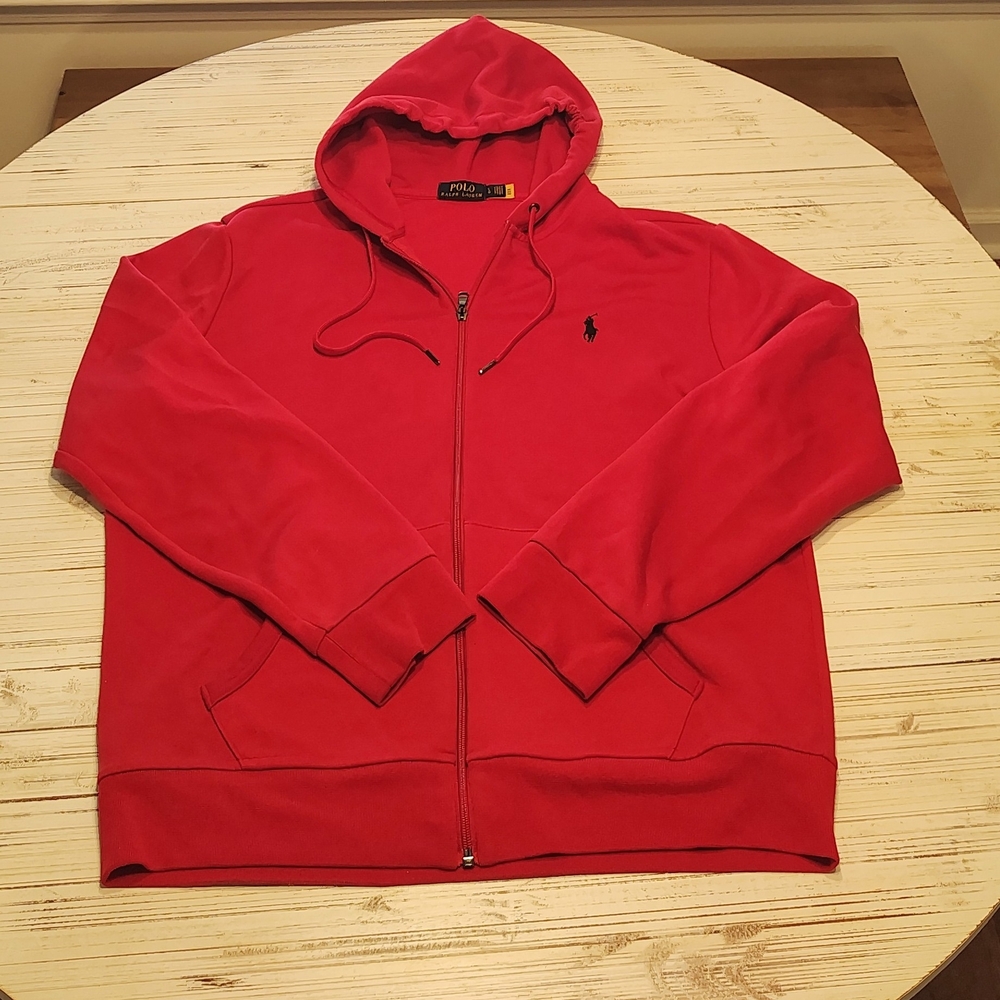 Polo by Ralph Lauren Men's Red Zip-Up Hooded Jacket with Black Pony. Size L.